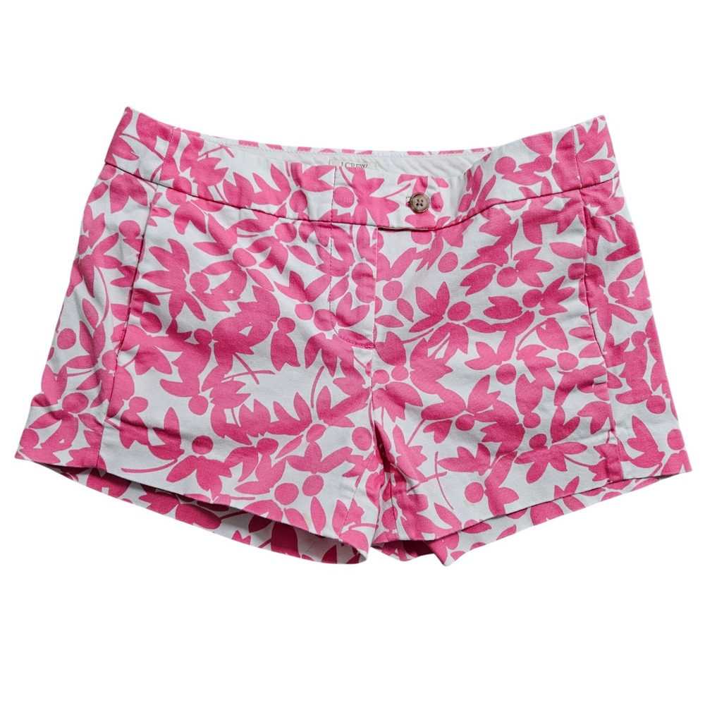 J.Crew Chino Shorts Womens 00 Pink White Floral Stretch SP16 37569 *
